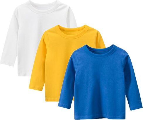 Boys' Cotton Long Sleeve Crewneck T-Shirt Top Tee Size 2-7 Years Toddler Boys' 3-Pack Multi Value Pack in Kuwait