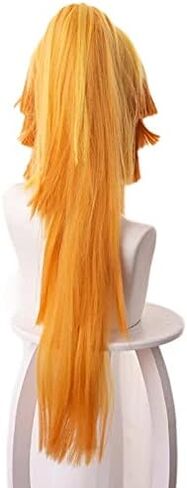 Zenitsu Cosply Wig Demon Slayer Costume Wig Female Long Anime Wig Kimetsu No Yaiba Wig with Free Hair Net Ponytail Synthetic for Anime Cosplay in Kuwait