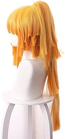 Zenitsu Cosply Wig Demon Slayer Costume Wig Female Long Anime Wig Kimetsu No Yaiba Wig with Free Hair Net Ponytail Synthetic for Anime Cosplay in Kuwait