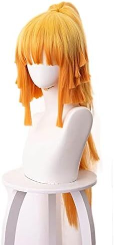 Zenitsu Cosply Wig Demon Slayer Costume Wig Female Long Anime Wig Kimetsu No Yaiba Wig with Free Hair Net Ponytail Synthetic for Anime Cosplay in Kuwait