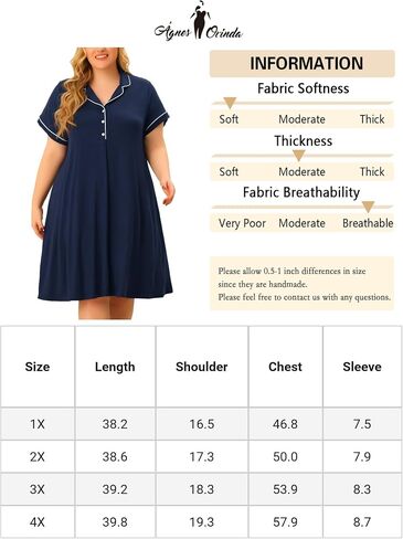 Agnes Orinda Plus Size Nightgowns for Women Button Down Sleepshirt Nightshirt Soft Sleepwear Pajama Dress in Saudi Arabia