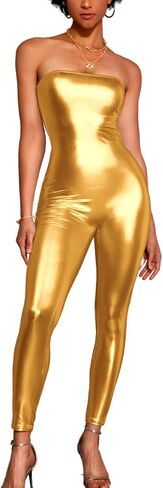 Kaei&Shi Sexy Metallic Jumpsuit, Shiny Faux Leather, Concert Club Outfits in Saudi Arabia