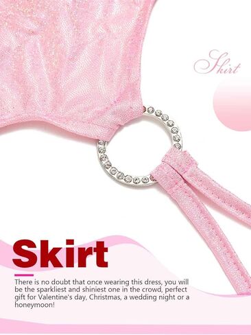 LUDRESS 2 قطعة تنورة وردية مجموعة الدانتيل يصل بريق المحاصيل الأعلى مثير نادي تنورة صغيرة الهذيان الرسن العلوي التألق قطع علوية للنساء in Kuwait