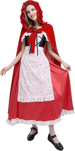 FYMNSI Women's Gothic Red Riding Hood Costume Halloween Cosplay Fancy Dress + Clock Cape Make up Party Christmas Outfit in Saudi Arabia