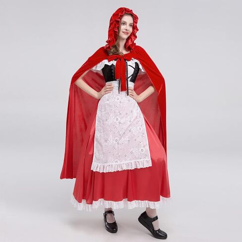 FYMNSI Women's Gothic Red Riding Hood Costume Halloween Cosplay Fancy Dress + Clock Cape Make up Party Christmas Outfit in Saudi Arabia