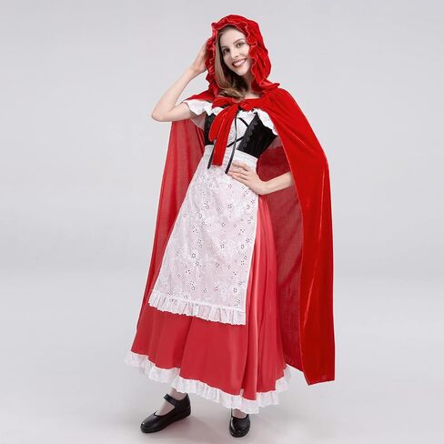 FYMNSI Women's Gothic Red Riding Hood Costume Halloween Cosplay Fancy Dress + Clock Cape Make up Party Christmas Outfit in Saudi Arabia