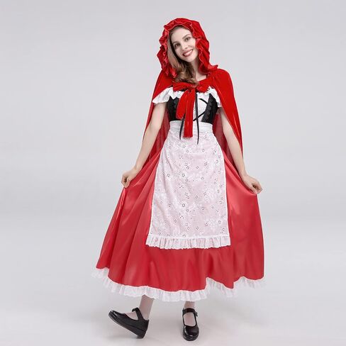 FYMNSI Women's Gothic Red Riding Hood Costume Halloween Cosplay Fancy Dress + Clock Cape Make up Party Christmas Outfit in Saudi Arabia
