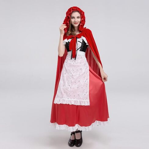 FYMNSI Women's Gothic Red Riding Hood Costume Halloween Cosplay Fancy Dress + Clock Cape Make up Party Christmas Outfit in Saudi Arabia