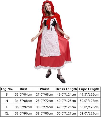 FYMNSI Women's Gothic Red Riding Hood Costume Halloween Cosplay Fancy Dress + Clock Cape Make up Party Christmas Outfit in Saudi Arabia
