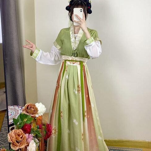 فستان Hanfu النسائي الحديث بياقة دائرية Duijin Qiyao Ruqun الصينية تانغ سلالة التقليدية زي الرقص أداء ارتداء in Kuwait
