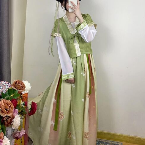 فستان Hanfu النسائي الحديث بياقة دائرية Duijin Qiyao Ruqun الصينية تانغ سلالة التقليدية زي الرقص أداء ارتداء in Kuwait