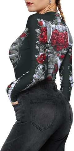 الهيكل العظمي زي المرأة الهيكل العظمي ارتداءها مثير هالوين ازياء طويلة الأكمام قمم الجمجمة in Kuwait