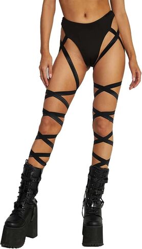 Ella Lust Women's Rave Garter Booty Shorts - Festival High Waisted Thong Bottom Sexy Leg Wrap Party Elastic Straps Accessory in Saudi Arabia