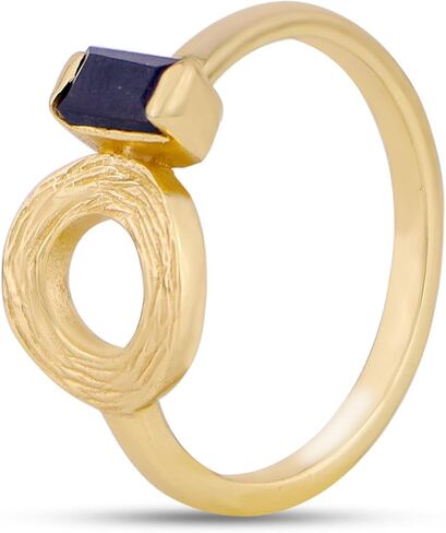 iCarats 18k Gold Vermeil Natural Baguette Cut Black Onyx Gemstone Ring 925 Sterling Silver Yellow Gold Plated July Birthstone Statement Ring For Women Bezel Setting in Saudi Arabia