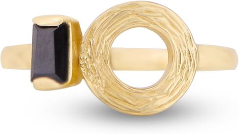 iCarats 18k Gold Vermeil Natural Baguette Cut Black Onyx Gemstone Ring 925 Sterling Silver Yellow Gold Plated July Birthstone Statement Ring For Women Bezel Setting in Saudi Arabia