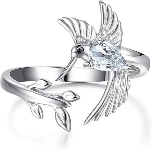 Hummingbird Leaf Ring for Women S925 Sterling Silver Birthstone Ring Adjustable Open Rings Jewelry Birthday Gifts in Saudi Arabia