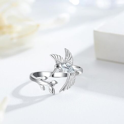 Hummingbird Leaf Ring for Women S925 Sterling Silver Birthstone Ring Adjustable Open Rings Jewelry Birthday Gifts in Saudi Arabia