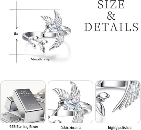Hummingbird Leaf Ring for Women S925 Sterling Silver Birthstone Ring Adjustable Open Rings Jewelry Birthday Gifts in Saudi Arabia