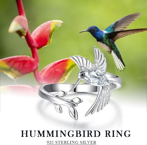 Hummingbird Leaf Ring for Women S925 Sterling Silver Birthstone Ring Adjustable Open Rings Jewelry Birthday Gifts in Saudi Arabia