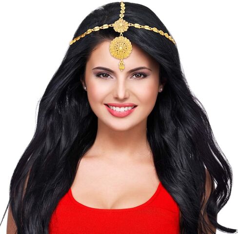 مبارزة على الجوهرة مطلية بالذهب الهندي التقليدي للزفاف داميني هيد شعر الجبين - غطاء رأس نسائي لحفلات الزفاف والرقص في دانديا in Kuwait