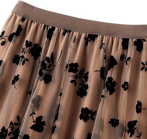 Women's Floral Print Mesh A-Line Midi Skirt 3D Posy Tulle Layered Skirt in Saudi Arabia