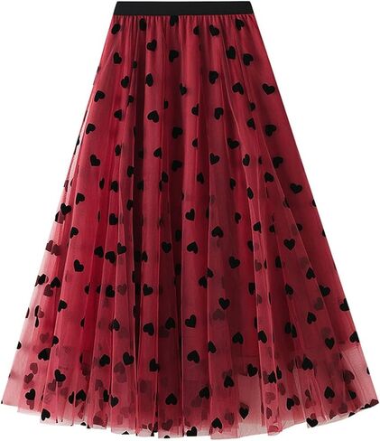 Women's Floral Print Mesh A-Line Midi Skirt 3D Posy Tulle Layered Skirt in Saudi Arabia