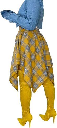 ALLUMK Women Casual Plaid Print Irregular Hem Mini Skirts High Waist A-Line Skirts with Belt in Saudi Arabia
