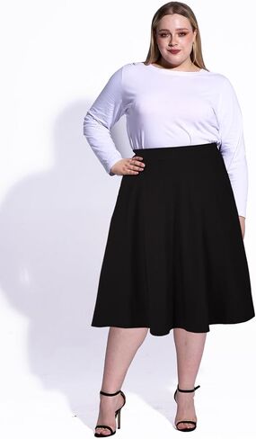 Moon Wood Women's Plus Size Midi Skirt-High Waist A-Line Pockets Flared Skater Skirts in Saudi Arabia