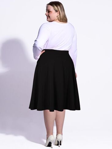 Moon Wood Women's Plus Size Midi Skirt-High Waist A-Line Pockets Flared Skater Skirts in Saudi Arabia