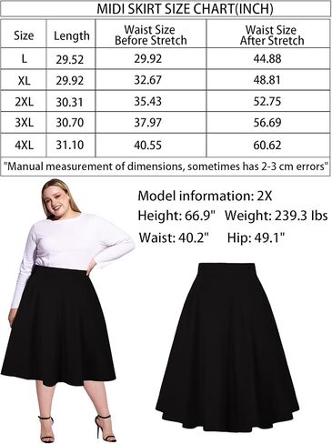 Moon Wood Women's Plus Size Midi Skirt-High Waist A-Line Pockets Flared Skater Skirts in Saudi Arabia