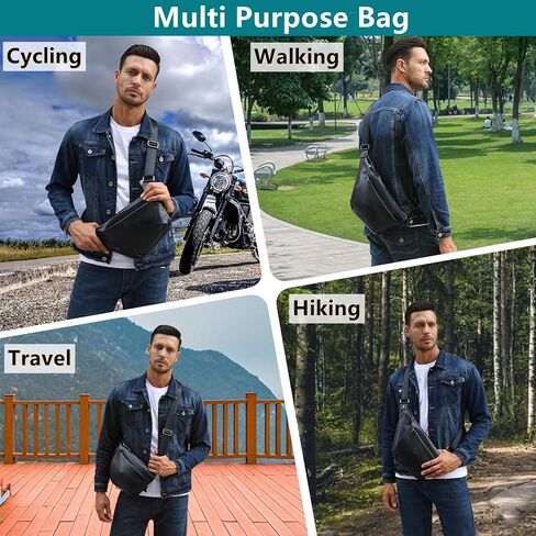 Masa Kawa Leather Sling Crossbody Backpack For Men Women 7.9" Tablet Ultra Thin Chest Bag Cycling Hiking Travel Daypack in Kuwait