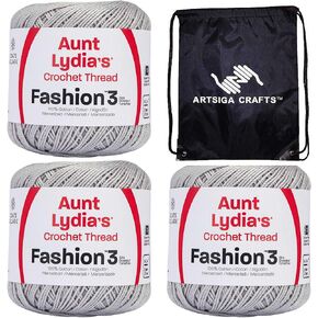 Aunt Lydia's Crochet Thread Fashion Size 3 Copper Mist 182-0310 (3-Skeins) Same Dye Lot Fashion Size 3 Soft 100% Mercerized Cotton Bundle with 1 Artsiga Craft Bag