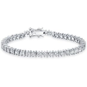 Traditional Bridal Jewelry 20 CT AAA CZ Round Solitaire Tennis Bracelet For Women Wedding & Simulated Green Emerald Cubic Zirconia .925 Sterling Silver Rhodium 7.5,8 Inch in Kuwait