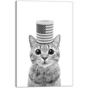 SKASNFAI Cute Raccoon Canvas Wall Art Bathroom Wall Decor Black and White Animals Printed Posters Framhouse Print Style Animal Pictures for Bathroom Framed Ready to Hang(16.00" x 24.00")