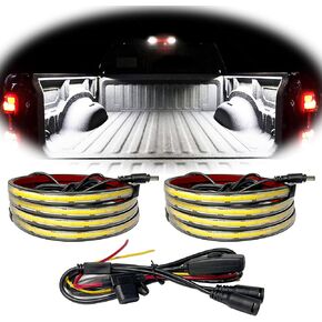 CANRIA - قطعتان من شريط السرير COB-8MM 1584 LED مقاس 60 بوصة مع مفتاح تشغيل/إيقاف مقاوم للماء وكابل تمديد مقسم ثنائي الاتجاه للشحن والشاحنات الصغيرة وسيارات الدفع الرباعي والمركبات الترفيهية والقوارب وما إلى ذلك. أبيض، 6500 كيلفن