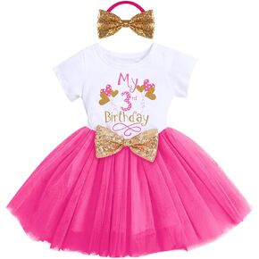 IBTOM CASTLE Girls Baby 1st 2nd 3rd Birthday Outfit Mouse Tulle Dress+Sequins Headband Princess Cake Smash Clothes in Kuwait