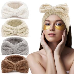 AHONEY Animals Ears Headbands, Cute Makeup Spa Fuzzy Skincare Headband for Washing Face Headband for Women Girls Coral Fleece Elastic Hair Band Cosplay Makeup Party, 4Pcs