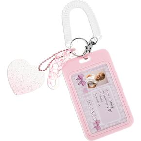 Amaxiu 3 Inch Acrylic Kpop Photocard Holder, Photocard Display Frame Kpop Photocard Stand Kpop Photocard Organizer with Keychain Love Heart Pendant for Tabletop Decor (Pink) in Kuwait