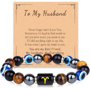Zodiac Triple Protection Evil Eye Bracelet for Son Husband Boyfriend Brother Man Birthday Christmas Anniversary Jewelry Gifts