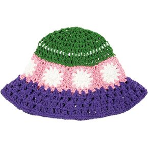 OSOPLAY Handmade Bucket Hat Trendy Braided Hat with Flower Pattern Reversible Fishing Hat for Women