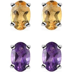 Shop LC Set of 2 925 Sterling Silver Gemstones Stud Solitaire Earrings Fashion for Women Jewelry Birthday Gifts for Women