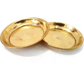 Set of 2 Pure 100% Brass Plate 3" for Bhog Prasad Arti Vraja Krishna Ganesha Laxmi Worship Pooja