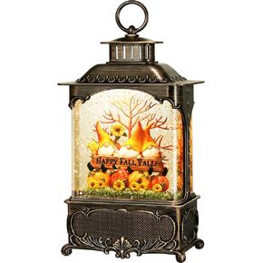 Fall Snow Globe Lantern Fall Decorations for Home with Timer, USB and Battery Powered Gnome Snow Globe Pumpkin Sunflower Happy Fall Y'all 10.2 inch (Autumn Harvest)