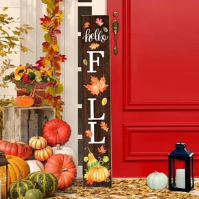 JYKCUL Hello Fall Welcome Sign for Front Porch Standing, Wooden Porch Sign with Leaves for Front Door Decorations, Rustic Farmhouse Hanging Wall Sign for Harvest Thanksgiving Decor 47.2" H