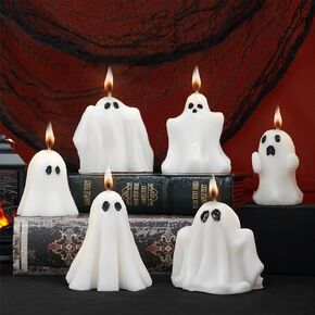 Halloween Decorations Ghost Candles Decor - 6Pcs Cute Scented Halloween Candles Party for Indoor with DIY Tools, Aesthetic Spooky Candle for Room, Halloween Party Decorations for Home Kitchen Bedroom