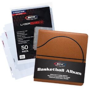 BCW LaserWeld 9 Pocket Pages (50 Pack) & BCW 3-Inch Sports Collectors Album - Basketball | Ultra Flat and Clear Pocket Pages with 3" Binder for Trading Cards | Ideal for Basketball Card Collectors