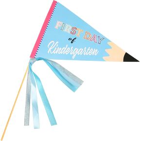 First Day of Kindergarten Flag, Cheerful Party Pennants with Ribbons and Wood Stick Celebratory Pennant Banner Flags Decorative Creative Kindergarten Flag for First Day of School Decorations