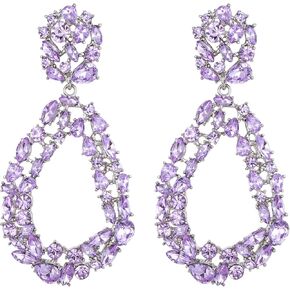 Flyonce Women's Crystal Open Hoop Oval Drop Statement Pierced Dangle Earrings