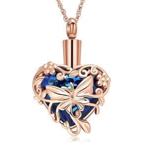 shajwo Butterfly Heart Urn Necklaces Cremation Jewelry for Ashes for Women Men Memorial Human Ashes Pendant