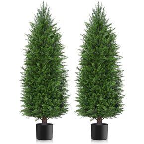 6FT Artificial Topiary Cedar Plants Outdoor, Faux Pine Trees UV Resistant and Potted, 72 Inch Tall Fake Shrubs Evergreen for Front Porch Decor Set of 2